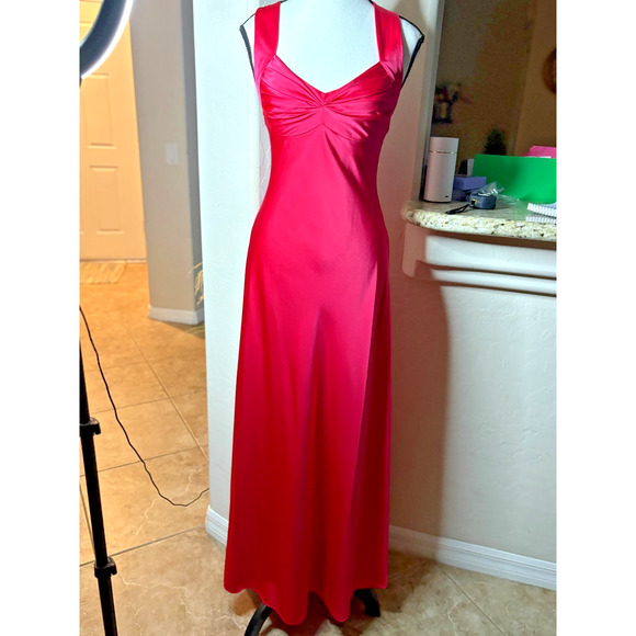 Calvin Klein Barbie Pink Satin Fit and Flare Gown Vintage 90's XS 00-2 - Picture 1 of 7